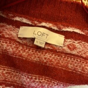 Ladies Loft XL size V neck button down sweater red color with cream designs